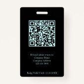 Employee Photo Company Logo QR Code Black Teal Ausweis (Rückseite)