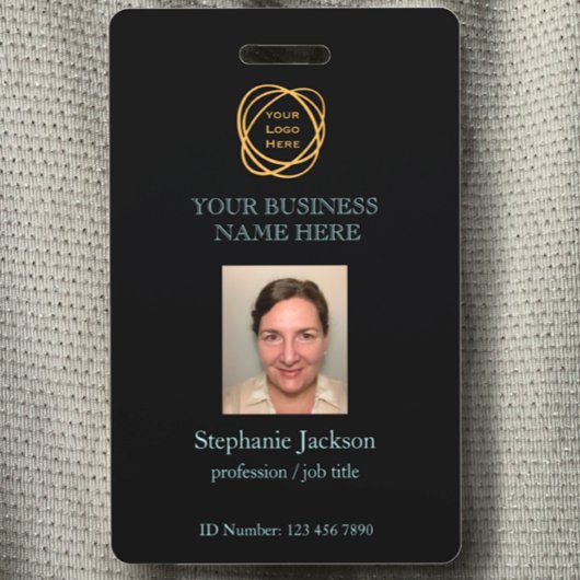 Employee Photo Company Logo QR Code Black Teal Ausweis