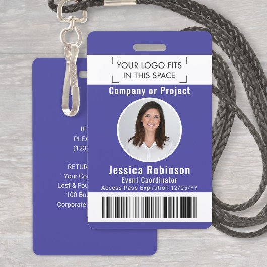 Employee Photo ID Barcode Logo Purple Access Pass Ausweis