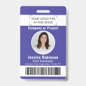 Employee Photo ID Barcode Logo Purple Access Pass Ausweis (Vorderseite)