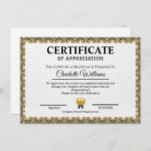 Employee Recognition Certificate of Appreciation Begleitkarte (Vorne/Hinten)