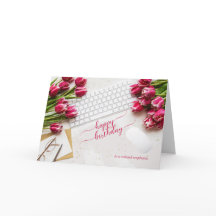 Employee's Birthday Pink Tulips and Desktop