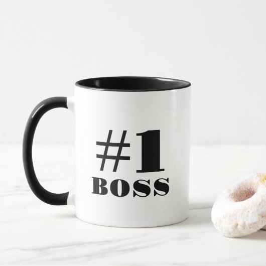 Empowerment #1-Boss-Zitat - Sleek Black Minimalist Tasse (Mit Donut)
