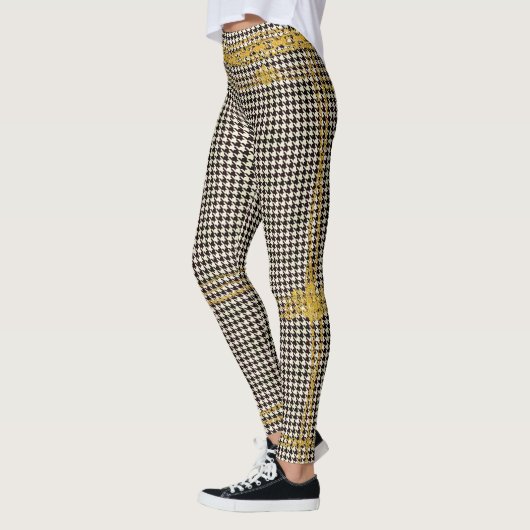 Empress Gold Chain Emblem Black Cream Hahnentrittm Leggings (Links)