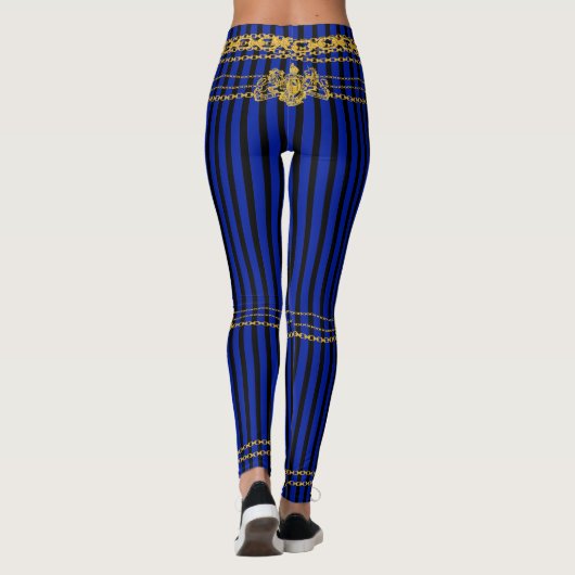 Empress Gold Chains Black & Blue Stripes Leggings (Rückseite)