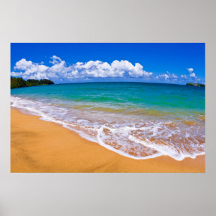 Empty Beach And Blue Waters Poster