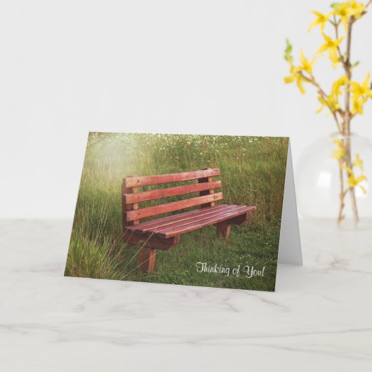 Empty Bench in Wildblumen denken Sie an Sie Karte (Gelbe Blume)
