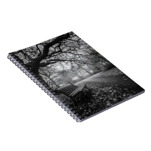Empty Bench Twisted Trees Path Notebook Notizblock (Rechte Seite)