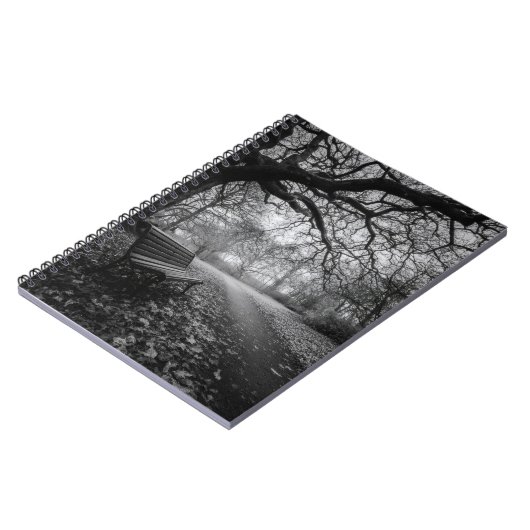 Empty Bench Twisted Trees Path Notebook Notizblock (Linke Seite)