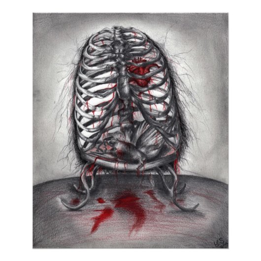 Empty Cage Bird Anatomie Goth Horror Originale Kun Fotodruck (Vorne)