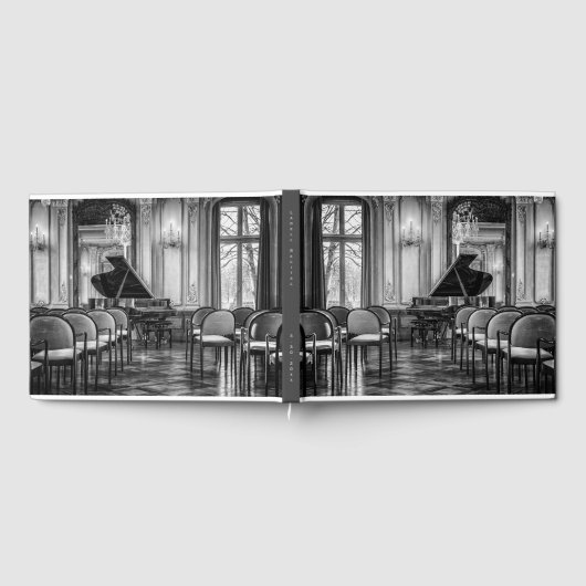 Empty Notes Black and White Music Fotografy Gästebuch (Voll)