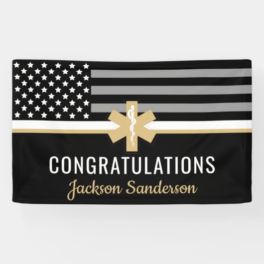 EMS First Responder dünne weiße Linie EMT-Ruhestan Banner (Horizontal)