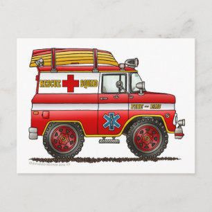 EMS Rescue Van Ambulance Fire Truck Postkarte