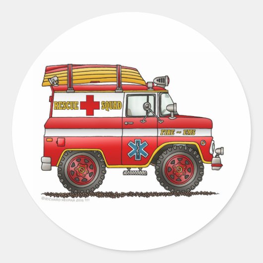 EMS Rescue Van Ambulance Fire Truck Runder Aufkleber (Vorderseite)