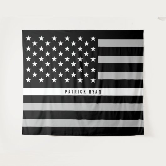 EMS Thin White Line American Flag Monogramm Wandteppich (Vorderseite (Horizontal))