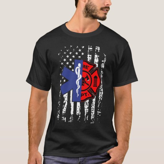 EMT Firefighter American Flag T-Shirt (Vorderseite)