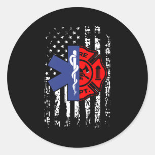 Emt Firefighter American Flag zurück Pri Runder Aufkleber