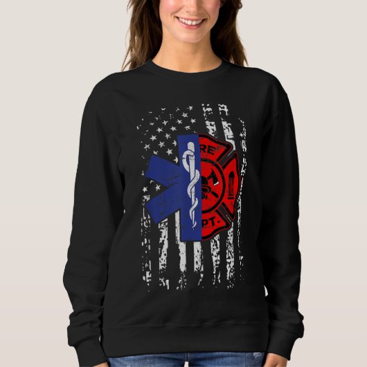 EMT Firefighter EMT American Flag Geschenk Sweatshirt (Vorderseite)