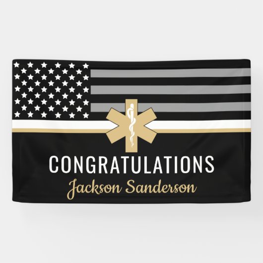 EMT First Responder dünne weiße Linie EMS Ruhestan Banner (Horizontal)