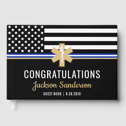 EMT First Responder White Line Flag EMS Retiremen Gästebuch (Vorderseite)