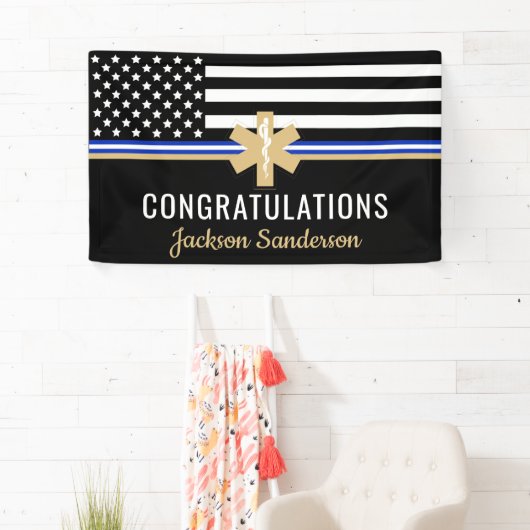 EMT First Responder White Line Flag EMS Retirement Banner (Insitu)