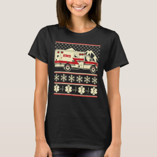 EMT Funny Ugly Christmas Sweater mit Krankenwagen  T-Shirt