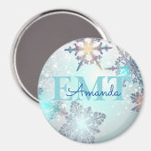 EMT Ice Blue Snowflake Personalized Name  Magnet (Vorderseite/Rückseite)