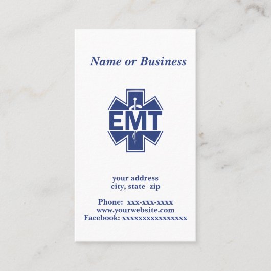 EMT Medizinischer Notfalltechniker Visitenkarte (Vorderseite)