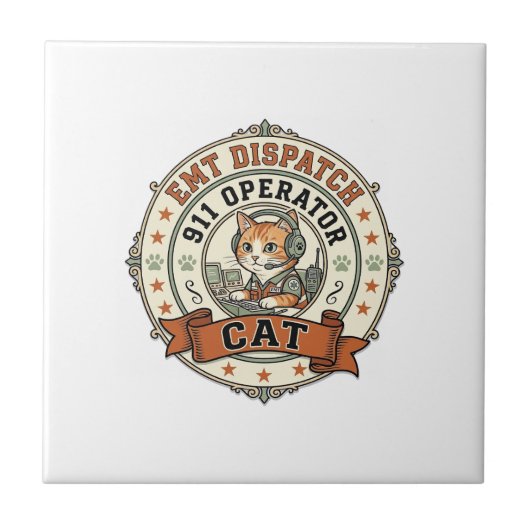 EMT-Notruf 911 Operator Katze EMT-Notruf 911 Ope Fliese (Vorderseite)