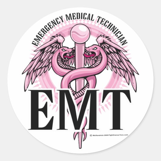 EMT Pink Caduceus Runder Aufkleber (Vorderseite)
