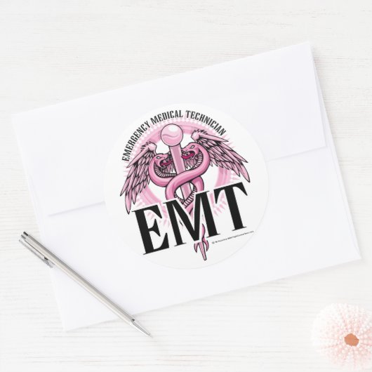EMT Pink Caduceus Runder Aufkleber (Umschlag)