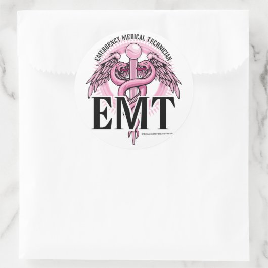 EMT Pink Caduceus Runder Aufkleber (Tasche)