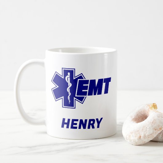 Emt Star of Life, Feuerwehrmann Personalisiert Nam Kaffeetasse (Mit Donut)