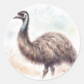 Emu Bird Watercolor Runder Aufkleber (Vorderseite)