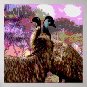 Emu Courship Watercolor, Poster