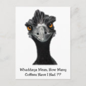Emu: Funny, Spaß: Zu viele Kaffee: Kunst Postkarte (Vorderseite)