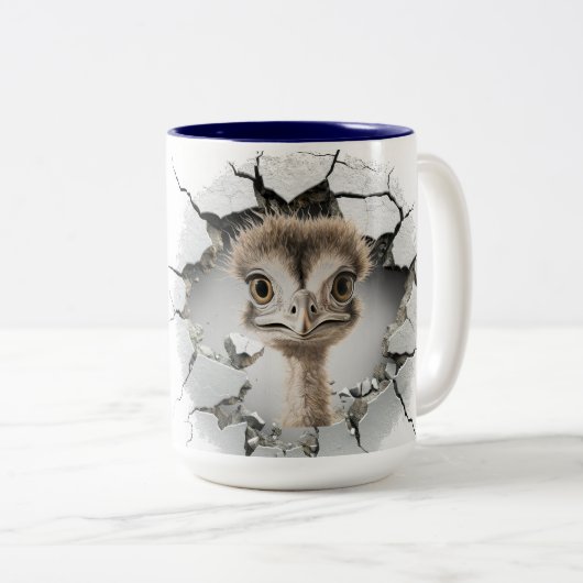 emu in a cracked wall zweifarbige tasse (VorderseiteRechts)
