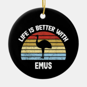 Emu mit deutschem Text Das Leben ist besser Keramik Ornament