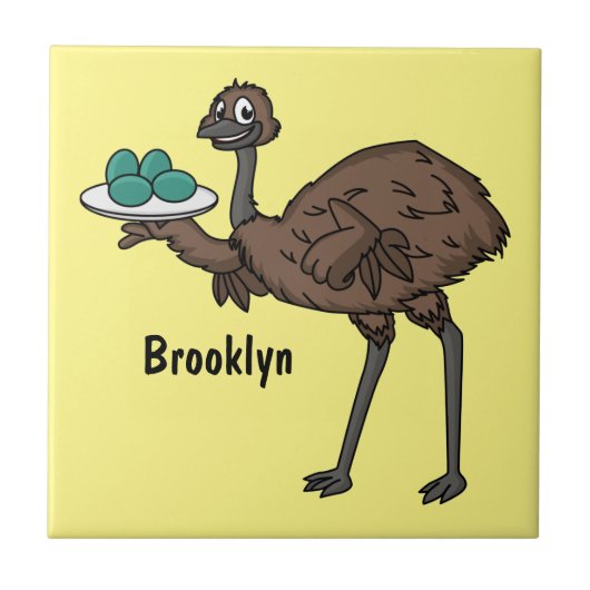 Emu mit Eiern Cartoon-Abbildung Fliese (Vorderseite)
