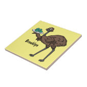 Emu mit Eiern Cartoon-Abbildung Fliese (Seite)