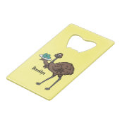 Emu mit Eiern Cartoon-Abbildung Geldbeutel Flaschenöffner (Rückseite Schrägansicht)