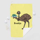 Emu mit Eiern Cartoon-Abbildung Golfhandtuch (Insitu)