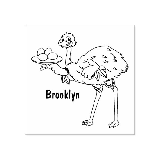 Emu mit Eiern Cartoon-Abbildung Gummistempel (Prägung)