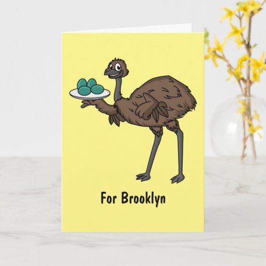 Emu mit Eiern Cartoon-Abbildung Karte (Gelbe Blume)