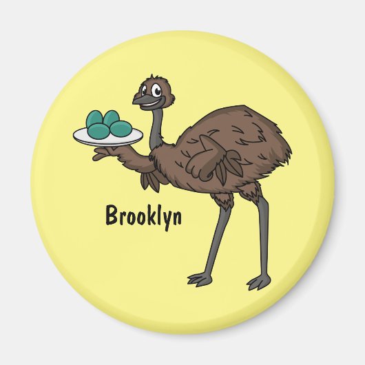Emu mit Eiern Cartoon-Abbildung Magnet (Vorne)