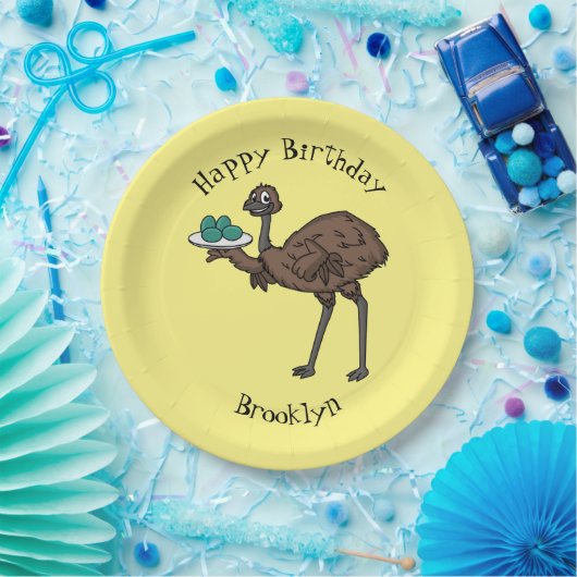 Emu mit Eiern Cartoon-Abbildung Pappteller (Party)