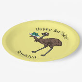 Emu mit Eiern Cartoon-Abbildung Pappteller (Schrägansicht)