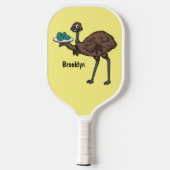 Emu mit Eiern Cartoon-Abbildung Pickleball Schläger (Rückseite)