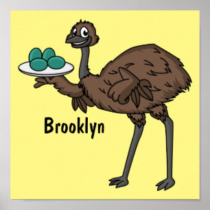 Emu mit Eiern Cartoon-Abbildung Poster