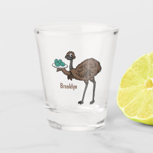Emu mit Eiern Cartoon-Abbildung Schnapsglas
